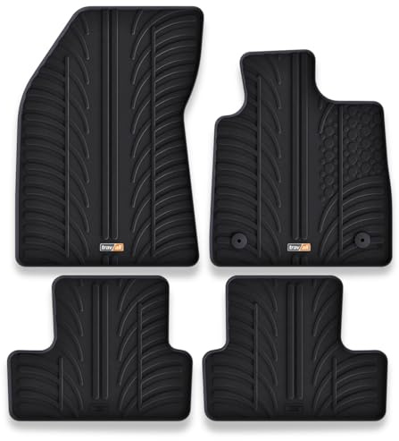 TRAVALL Rubber Car Mats (set of 4) compatible with Renault Megane (2016-2022) Heavy Duty Floor Mats Moulded Premium Mats Easy Clean Black with Clips - Anti Slip All-Weather Protection