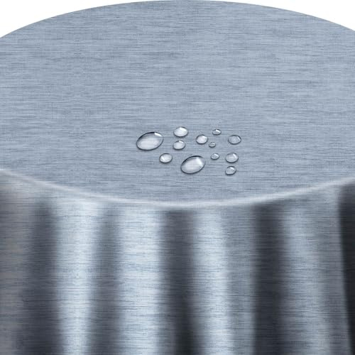 Wachstuch Wachstischdecke Gartentsichdecke Robuste Leinen Prägung Blau Rund 130 cm, abwaschbare Tischdecke, wasserabweisend