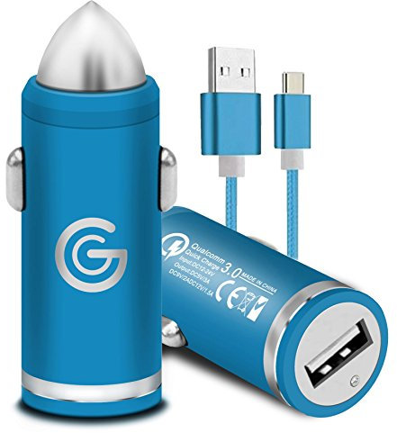 Gadget Giant Quick Charge 3.0 [Type C/USB de c] Cargador de Coche para Blackberry keyone, Blackberry dtek60, Blackberry Motion [Rapid Rápido Rápido Cargador] [QC 3.0] [con Durable Cable de Datos]