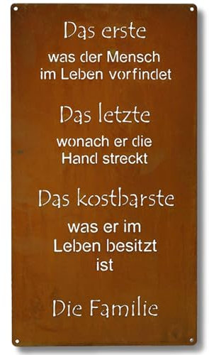 Rostikal Spruchtafel Familie 30x15 cm - Edelrost Metall Gartenschilder zum Hängen - Ideale Gartendeko Geschenk als robuste und wetterfeste Garten Rost Deko