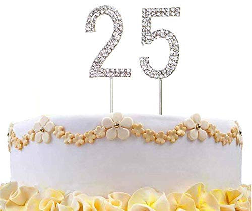 25 Silver Diamond Sparkley Cake Topper Age Year For Mans Womens Birthday Anniversary Party Decorations