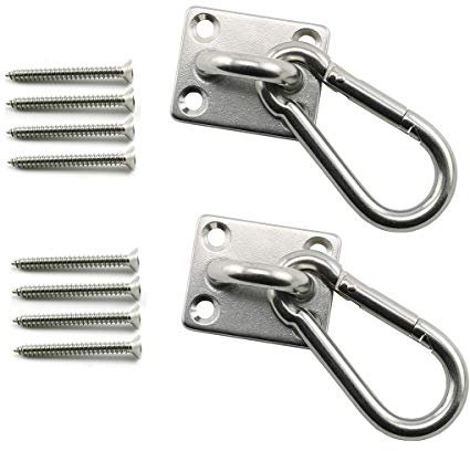 heyous 2 Set M8 Aufhängung Decke Wandhalterung U Haken Anker Aufhänger Edelstahl Heavy Duty Mehrzweck Hängematte Schaukel Deckenhaken Quadratische Grundplatte mit Karabinerhaken