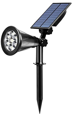 Solar Lights Outdoor Bright Spotlight Adjustable 7 LED Daylight White 6000K Landscape Lights Waterproof 2-in-1 Wall Lights Ground Light Security Lighting Dark Sensing Auto On/Off