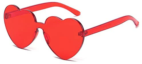 Lorigun Herzform Sonnenbrille Party Sonnenbrille Transparent Candy Farbe Rahmenlose Randlose Brille Getönte Brillen für Party Cosplay (Rot)