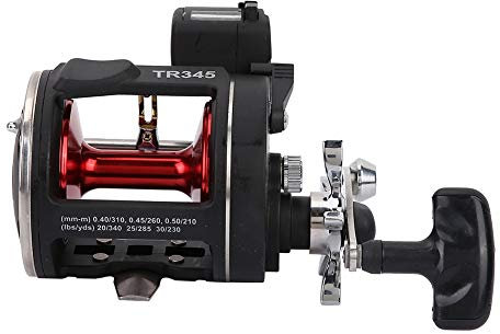 Keenso Seeangeln Angelrolle, Schwarze Troll Seawater Ocean Reel Trommel Angelrolle Rad, TR345 Trollrolle mit Schnurzähler