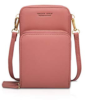 NICOLE&DORIS Damen Elegant Handytasche Kleine Umhängetasche Brieftasche Schultertasche PU Leder Mini Handtasche Vielen Fächern Handytasche mit Geldbörsen für Handy unter 6,9 Zoll Rosa