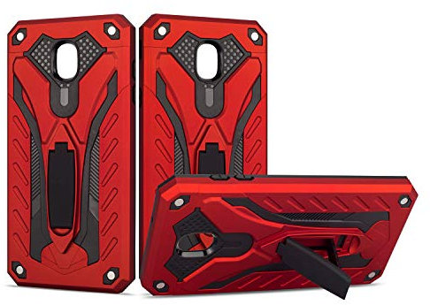 BestST Samsung Galaxy J7 2017 Hülle, Samsung J7 2017 Handyhülle + Panzerglas[Rugged Armor] Dual Layer [Militärischer Ebene Fallschutz]PC TPU Stoßfänger Schutzhülle, rot