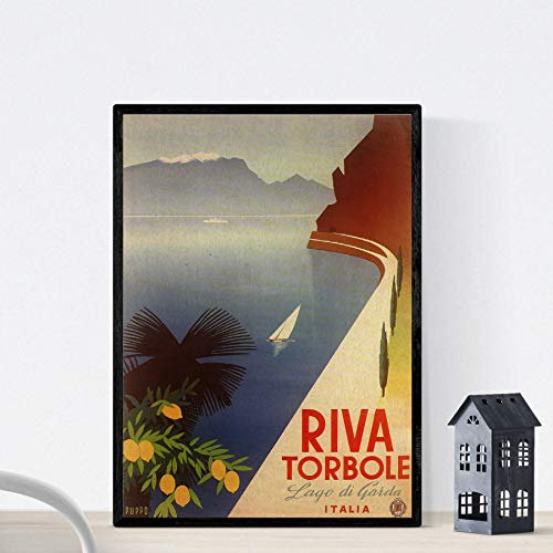 Nacnic Alte Reise Werbeplakat. Bunte Werbung aus dem letzten Jahrhundert für Reisebüros. Riva Torbole in Italien. A3 ohne Rahmen.