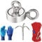Fishing Magnet with Grappling Hooks，20M Rope & Glove,360KG Pulling Force Super Strong Neodymium Magnet with Heavy Duty Rope & Carabiner for Magnet Fishing and Retrieving in River