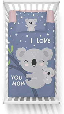 Koala Kinderbettwäsche Babybettwäsche 2 TLG Set Bettbezug 100x135 + Kissenbezug 40x60 cm, 100% Baumwolle Öko-Tex