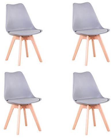 EGOONM 4er Set Stühle Esszimmerstühle mit Massivholz Buche Bein, Retro Design Gepolsterter Stuhl Küchenstuhl Holz (Grau)