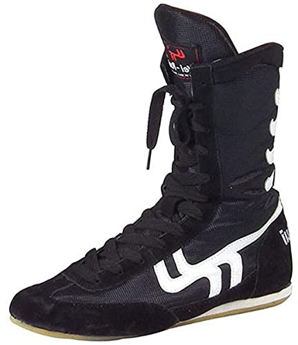 WJFGGXHK Boxenschuhe, High Top Wrestling Boots Gummi Sohle Boxer Stiefel Für Männer Frauen Jungs,Schwarz,41 EU