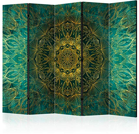 murando - Paravent Raumteiler Mandala, 225x172 cm, 5-teilig, Wohnzimmer | Mobiler Sichtschutz, sofort einsatzbereit, Holzrahmen, ideal fürs Wohnzimmer oder Büro, geruchsneutral, lichtbeständig
