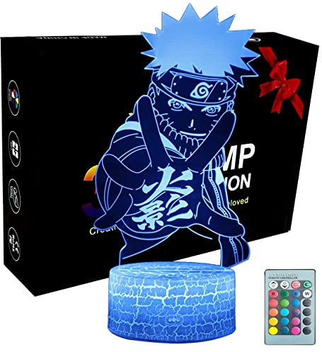 Yelyung Anime Veilleuse 3D pour Enfants,Veilleuse Anime,Télécommande 16 Couleurs Changement 3D Illusion Lampe Et Art Déco Lampe,pour Garçon Fille Cadeau Noël d'anniversaire