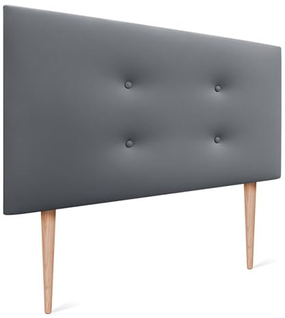 DHOME Kunstleder oder Stoff Kopfteil AQUALINE Pro mit 2 Reihen von Knöpfen gepolstertes Kopfteil Luxus Bett (90x105cm Mit Füßen (Betten 70/80/90), Kunstleder Grau)