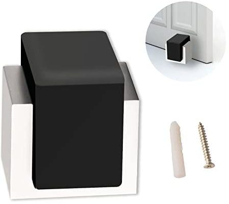 Door Stops, Black Rubber Door Stoppers for Floor Modern Chrome Door Stop Wall Mounted Decorative Small Metal Doorstop Floor Door Stopper Wall Protector with Sound Dampening Bumper