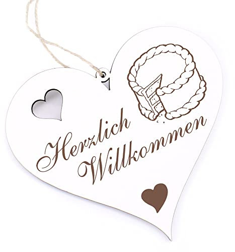 Herzlich Willkommen Schild - Torte - Deko Herz Holz Willkommensschild Türschild Dekoschild Türdeko