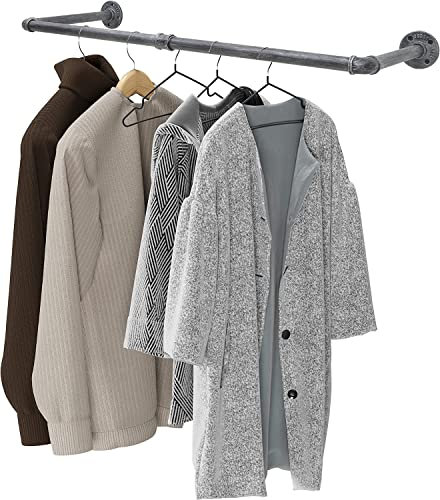 LINKPIPES Industrielle Rohr Kleidung Rack Wand montierte Kleidung Rack Heavy Duty Platz sparende Kleidungsstange Bar Rack Abnehmbare Mehrzweck Hängestange, 36 inch (Schwarz Grau)