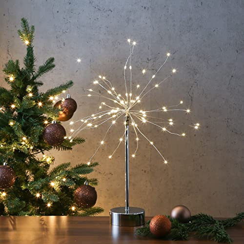MARELIDA LED Stern Feuerwerk - Dekoleuchte - stehend - 90 warmweiße LED - H: 50cm - Timer - Batterie (Silber)