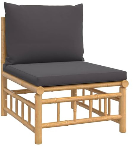 vidaXL Garten-Mittelsofa mit Dunkelgrauen Kissen Bambus