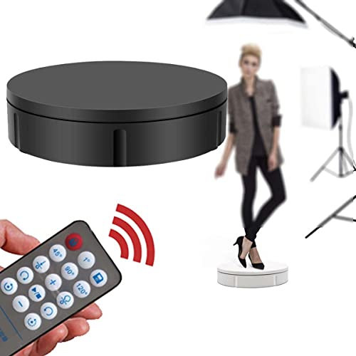 Motorized Turntable Display with Remote Control, 220Lb Load, 360 Degree Rotating in Either Direction, for Photography, Showcase and Collectibles,Black-22cm