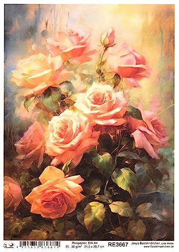 Josys Bastelmärchen Reispapier A4 Strohseide Decoupage Serviertentechnik Rosen Vintage RE3667