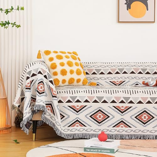 Boho Style Decke Tagesdecke Mit Fransen,Doppelseitig Sofa Decke,Aztekischer Ethnischer Stil Decke,Multifunktionsdecke,Für Zuhause,Büro,Reisen, Zelten(180 * 230 cm)