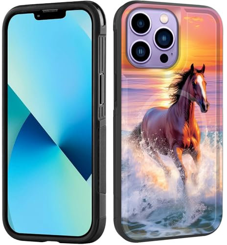 ZQLPLZR Magnetic for iPhone 15 Pro Case,[Compatible with MagSafe] [Military Grade Drop Protection] Heavy Duty Shockproof Phone Case for iPhone 15 Pro 6.1'',Running Horse in Water