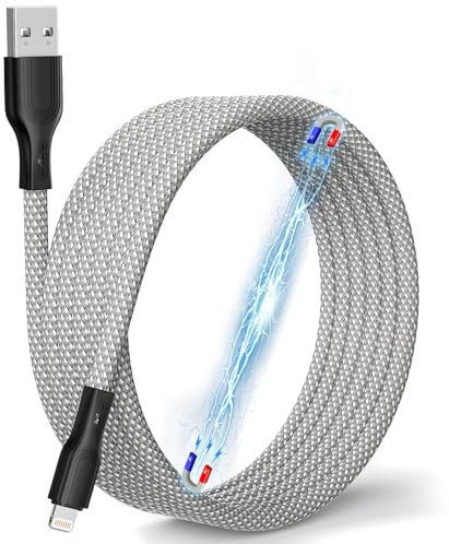 Magtame Magnetisch iPhone Ladekabel 1.5M, Aufgerollt Light_ning Kabel, MFi Zertifiziert Nylon Geflochten iPhone Kabel für iPhone 14/13/12/Mini/Pro/11 Pro Max/XS/XS Max/XR/X/8 Plus CarPlay