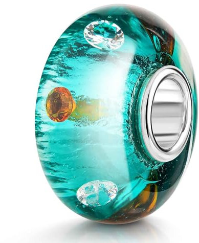 Materia Glas Beads Charms Silber 925 türkis mit Zirkonia in orange 945