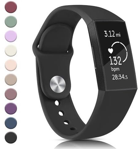 YLK für Fitbit Charge 3 Armband/Fitbit Charge 4 Armband für Damen Herren, Schön Silikon Uhrenarmbänder Neuer Sport Verstellbares Ersatzarmband für Fitbit Charge 4/Charge 3, Groß Schwarz