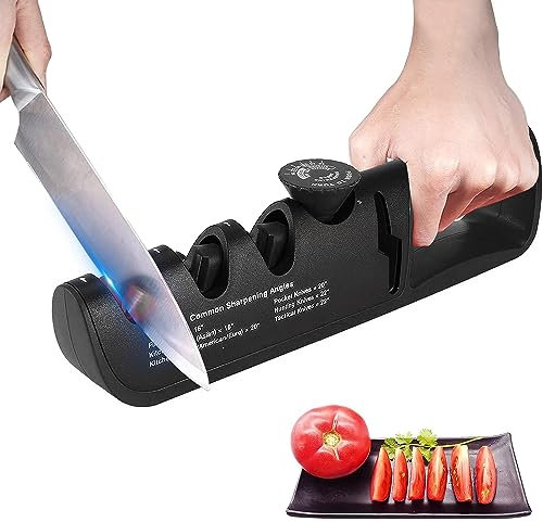 Messerschärfer 4-in-1 Manuelle Messerschleifer 6 Stufen Verstellbar Messerschärfer Txeouse Küchenhelfer Mit Ergonomischer Griff Kochzubehör für Restaurieren, Polieren, Messer und Scheren (Schwarz)