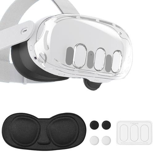 VR Accessories for Meta Quest 3, Anti-Scratch Plastic Protective Cover Shell Tempered Glass Lens Protector Joystick Caps Set Compatible with Oculus Quest 3