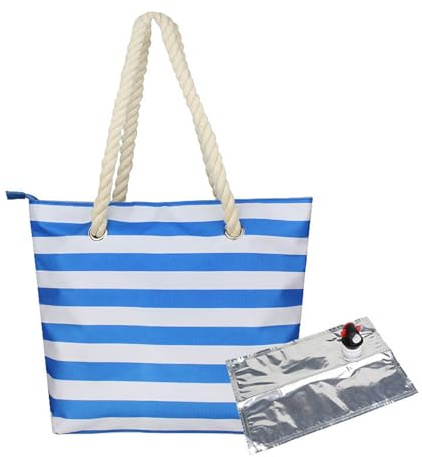RZXBB Weinhandtasche Strand Wein Geldbörse - Isolierte Weintasche Mit Verstecktem Spender Für 2 Flaschen Wein - Wein Tragetasche Kühltasche Für Picknickparty, Pools, Strände, Konzerte (Blau)