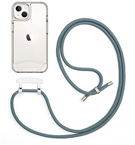 doqui Handyhülle mit abnehmbarem Band | Flexible Handykette verstellbar | Clear-Green (iPhone 13)