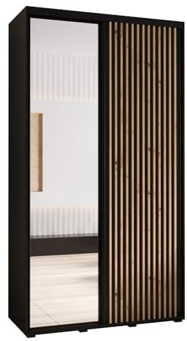 ABIKSMEBLE Lanko 2 Armoire à Deux Portes Coulissantes avec Miroir, Barre, Étagères - Moderne Armoire de Rangement pour Chambre, Salon - 235,2x130x45 cm - Noir Noir Artisan