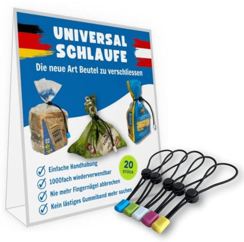 Universalschlaufe - 20 Stück - die neue Art Beutel zu verschliessen - ersetzt Beutelclips, Tütenclips, Gummibänder, Verschlussklammern