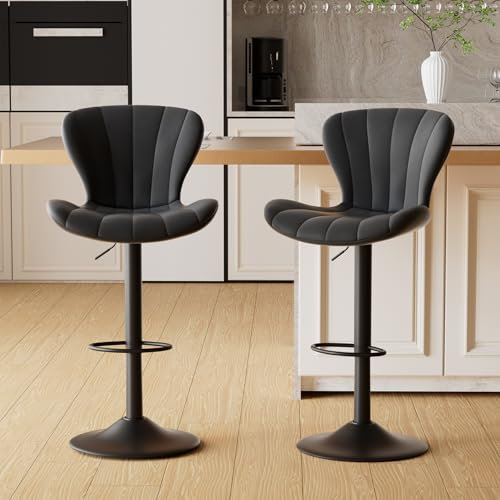Hawthyhome Barhocker 2er Set Höhenverstellbar Barstühle 360° Drehstuhl mit Rückenlehne Küchenstühle mit Fußstütze PU-Leder für die Küche/Wohnzimmer/Bar/Esszimmer Schwarz
