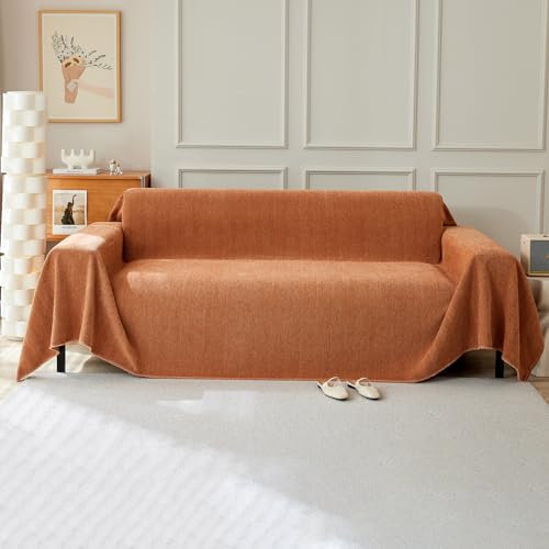 VanderHOME Multifunktionaler Sofabezug, Dekorativer Sofabezug, Wendbare Sofadecke mit Fransen 230 * 420cm-Orange