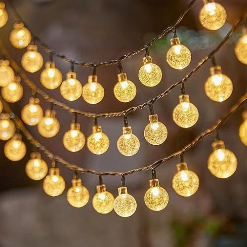 Crystal Ball Solar String Lights Outdoor Garden, 8 Mode 7M/24Ft 50 LED,Waterproof Solar Fairy Lights for Christmas Courtyard Decoration