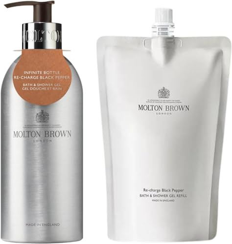 Molton Brown Re-Charge Black Pepper Bath & Shower Gel Infinite Bottle 400 ml & Refill 400 ml
