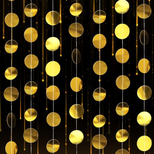 Runde Papier Girlande Gold, 4 Stück 4m Glitzer Girlanden Gold, Hängende Papier Girlande Rund, für Geburtstage Hochzeiten Weihnachten Neujahr Dekoration
