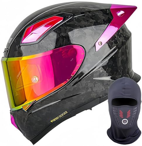 Casco Moto Integrale In Fibra Di Carbonio Design A Doppia Visiera Casco Per Ciclomotore Da Cross Con Adesivi Antiappannamento Ala Posteriore Grande Approvato DOT/ECE F,XL61-62CM