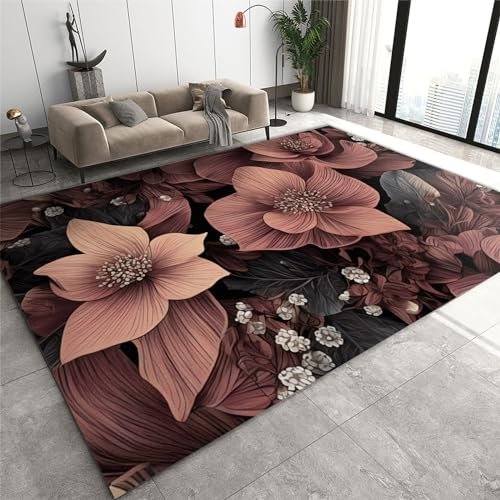 SANSJI Tapis de Décoration Floral Vintage De Luxe Entretien Facile Intérieur Moquette, Hortensia Fleurs Rose Poudré Écologique Paillasson Intérieur - pour Chambre d'enfant 100 x 150 cm