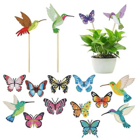 FRTAOOP 12 Stück Schmetterling Diamond Painting Kits, Schmetterling Stakes Diamant Kunst Kits, Diamond Painting Art für Garten Dekor, Basteln