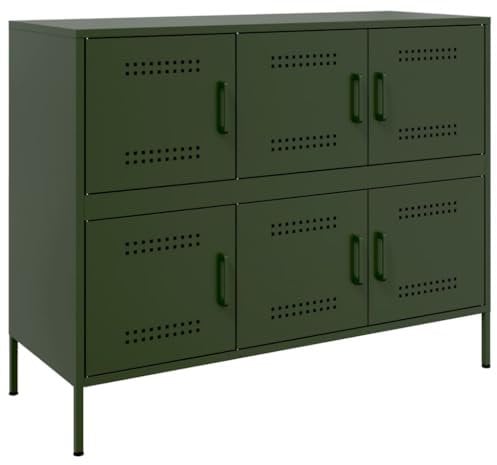 vidaXL Sideboard, Kommode mit Stauraum, Schrank Beistellschrank Verstellbare Schraubfüße, Wohnzimmer Anrichte Highboard, Industrie-Stil, Olivgrün Kaltgewalzter Stahl