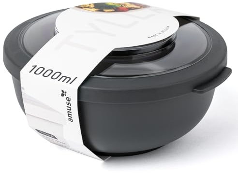 Amuse Tylla Schüssel 1000ml I luftdichte Frischhaltedosen mit Deckel für Meal Prep & Snacks I BPA-freie Vorratsdosen für Kinder & Erwachsene I Salatschüssel spülmaschinengeeignet I Charcoal
