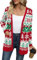Yommay Strickjacke für Damen Elegante locker lässig leichtes Frauen Herbst Langarm Pullover mit Taschen,Rot-grüne Weihnachtselemente,L