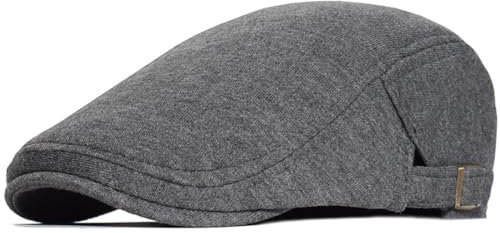 HIQIU Verstellbare Schiebermütze Herren Baumwolle Schirmmütze Barett Flatcap, Baskenmütze Gatsby Newsboy Cap Herren Barett Cap (DE/NL/SE/PL, Alphanumerisch, M, L, Dunkelgrau)