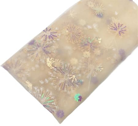 Brautkleid-Stoff Traumhafter Pusteblumen-Pailletten-bestickter Gaze-Gaze-Hochzeitskleid-Stoff for Nähen for Damen-Gaze-Rock, Schleier, Hintergrunddekoration Stoffe Hochzeit Schleier(Cream-coloured,1ya